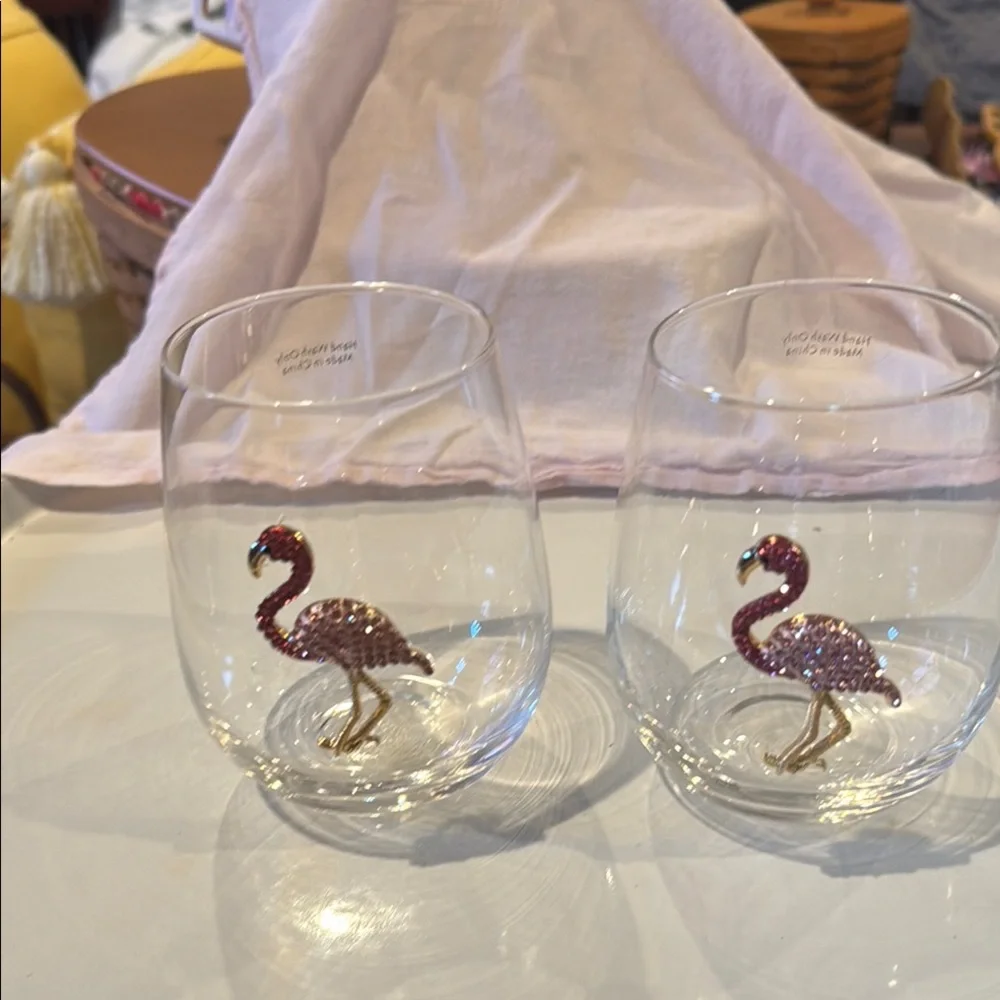 Wine Glasses Jeweled Flamingo Stemless Wine Glass Set